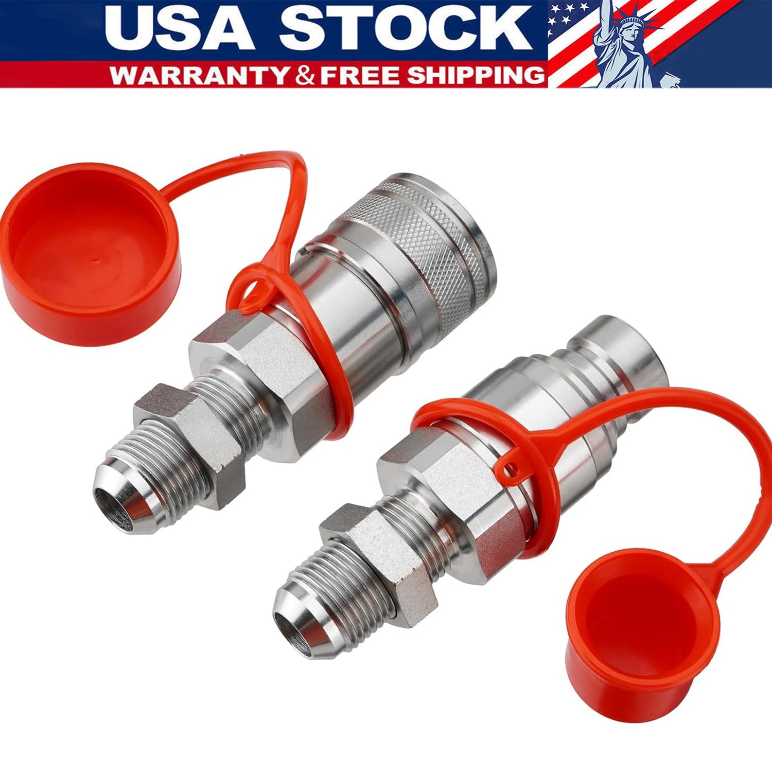 Flat Face Skid Steer 1/2" Body x 5/8" JIC Bulkhead Thread Hydraulic Coupling Set