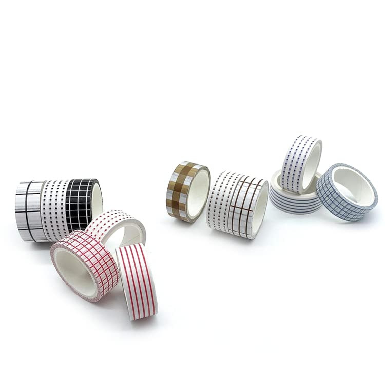 Basic Washi Tape Set 12 Rolls Dot & Grid Decorative Tapes for Journals, Plann...