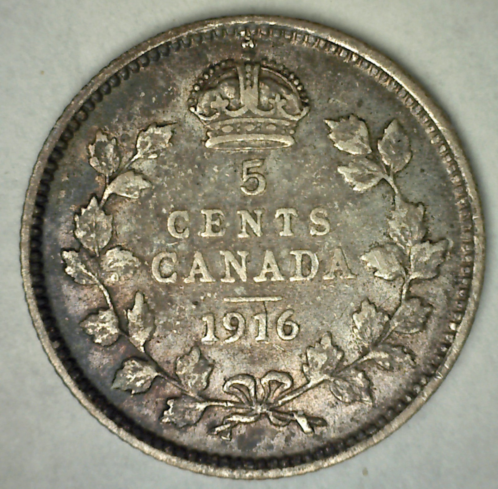 1916 Canadian Silver 5 Cents Circulated Coin Five Canada Type Coin Fine