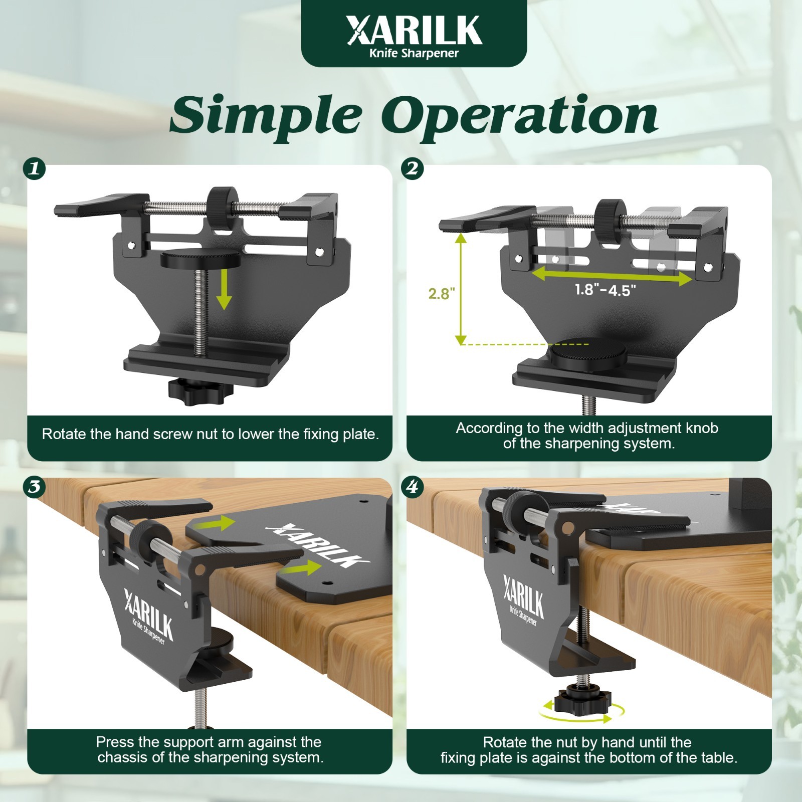 XARILK Aluminum Knife Sharpener Securing Clip, Adjustable Width 1.8-4.5"