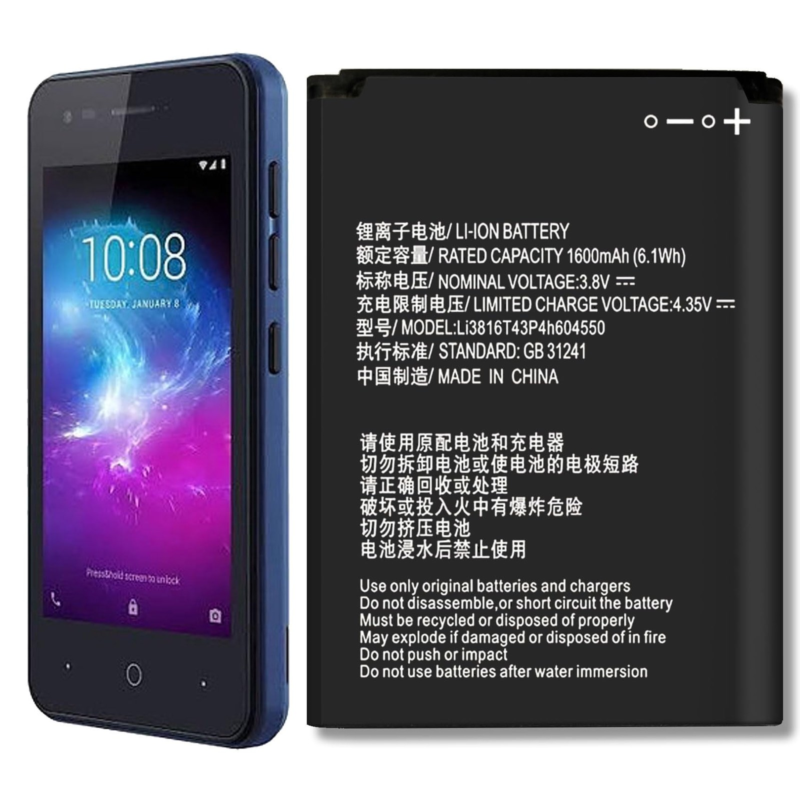 [New Upgrade] Li3816t43p4h604550,High-Capacity Battery for ZTE Blade L130, Z2...