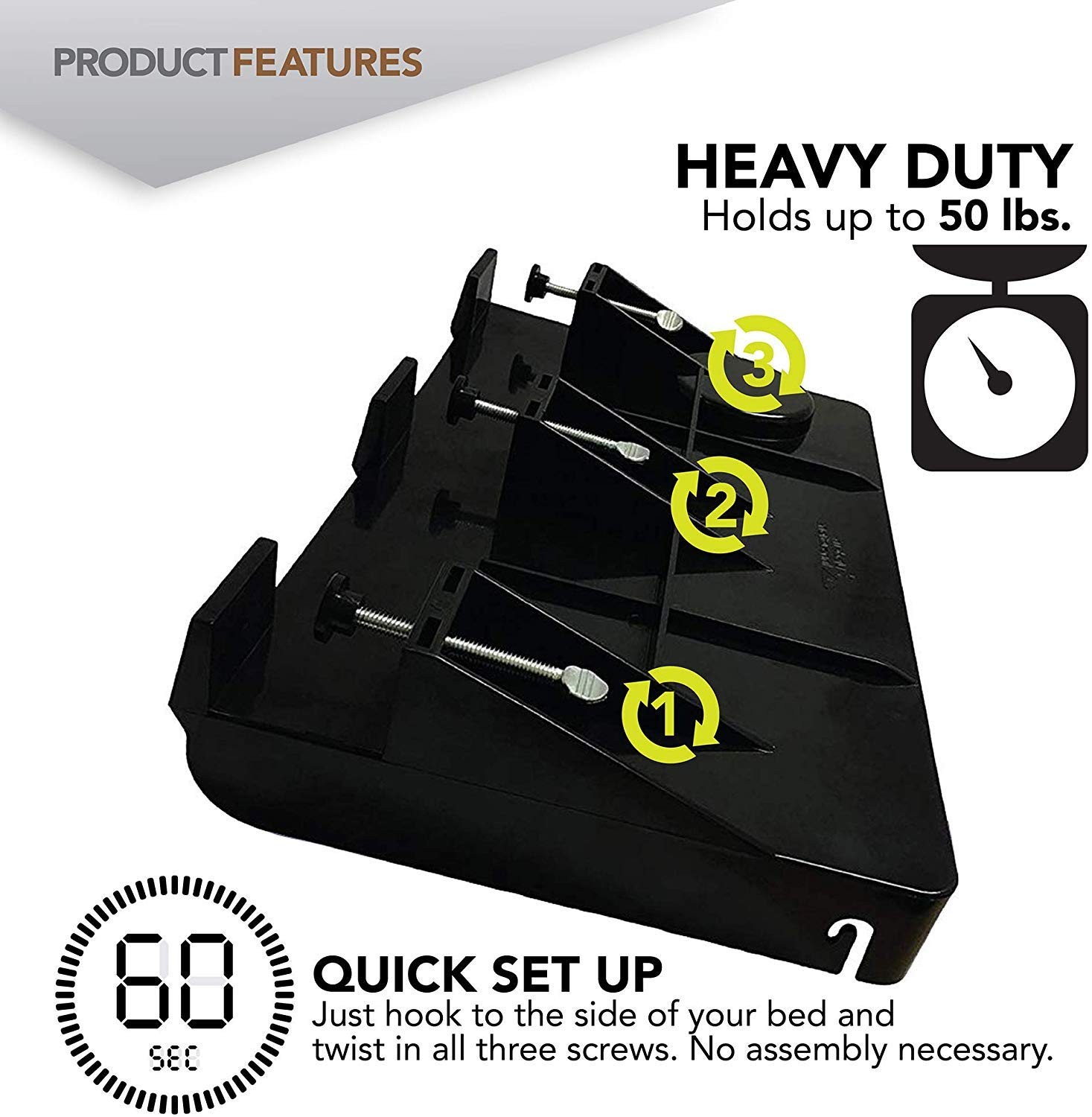 Clip-On Bunk Bed Shelf Caddy - Nightstand Tray w/ Cup Cord Black