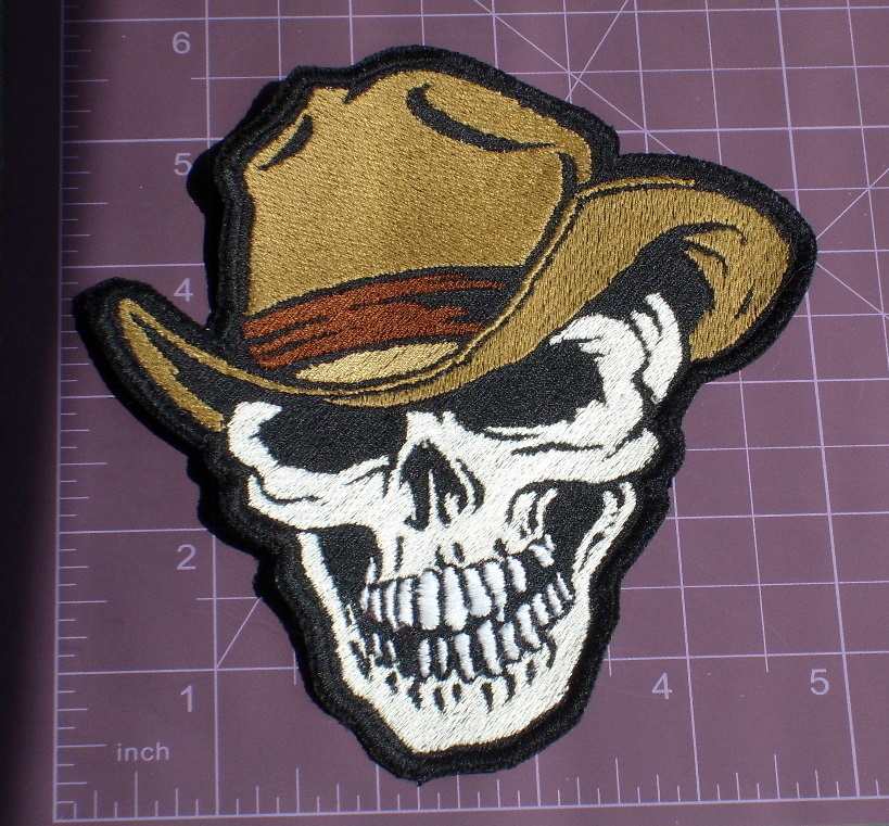 Large Cowboy Skull Head Embroidered Patch 5.5"