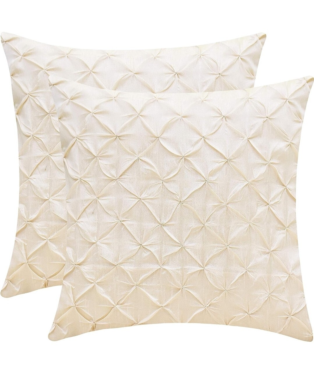 The White Petals Cream Decorative Pillow Covers (Faux Silk, Pinch Pleat, 24x24