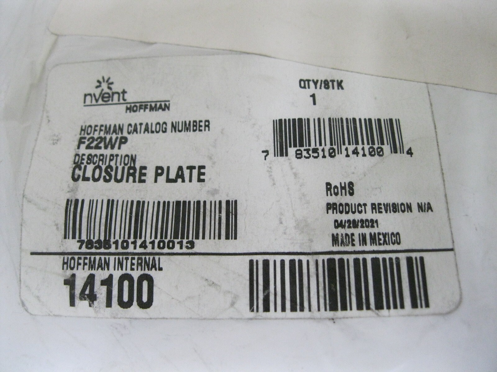 Nvent Hoffman F22WP Closure Plate