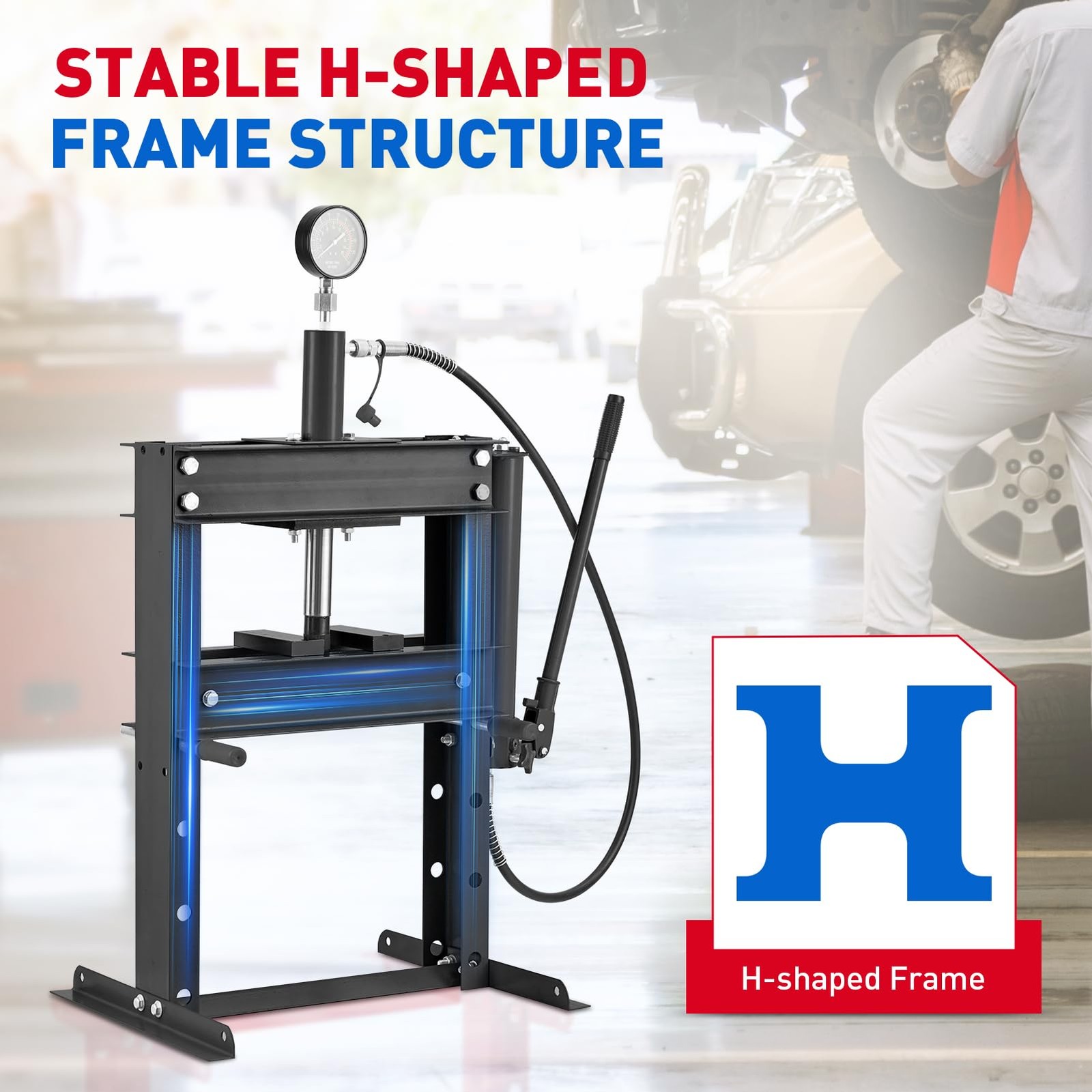 ✨Hydraulic Press 10Ton,Heavy Duty h-Frame Garage Hydraulic Shop Press,Worktable