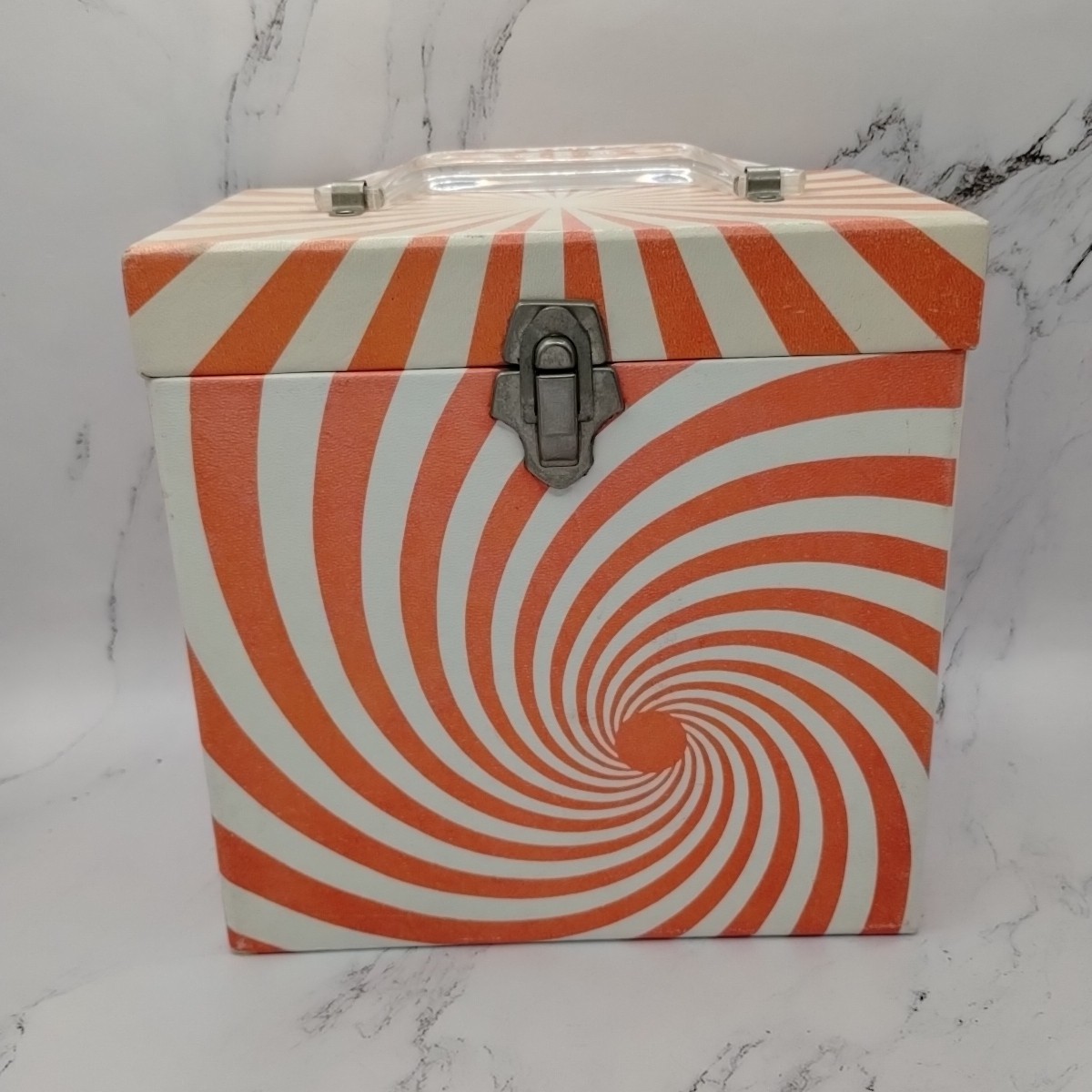 Vtg Platter-pak Orange Swirl Psychedelic 45RPM Record Carrying Storage Case Box