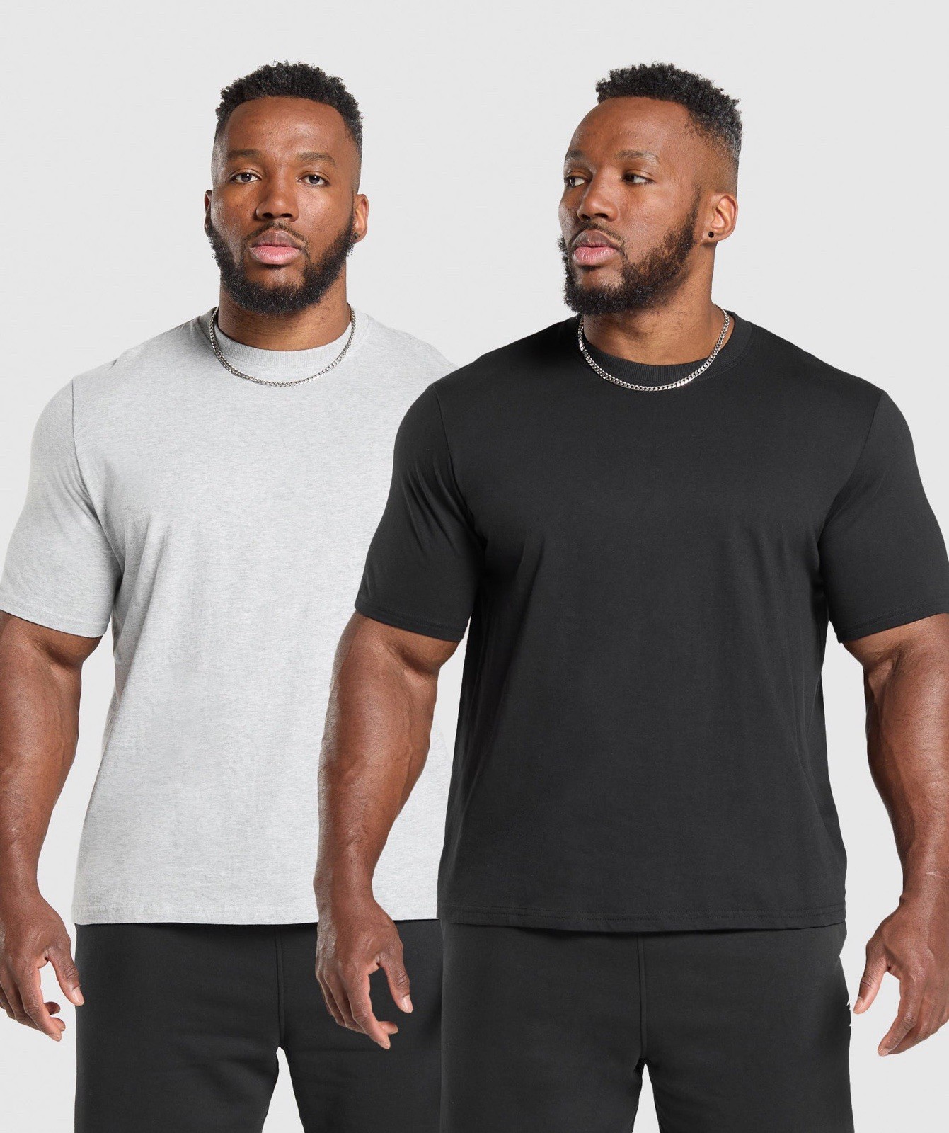 GYMSHARK T-Shirt 2 Pack in Black/Light Grey Marl - Size Small