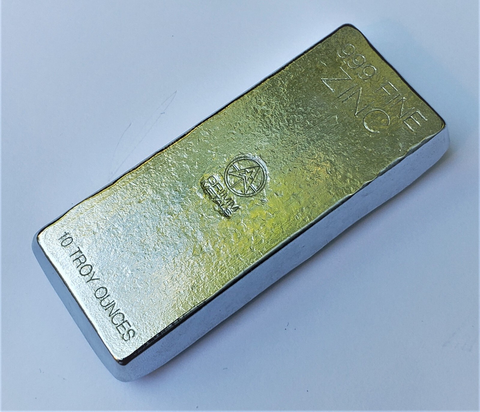 10 Troy Ounce .999 Fine Zinc Bullion Bar - Hand Poured & Stamped - GRIMM METALS