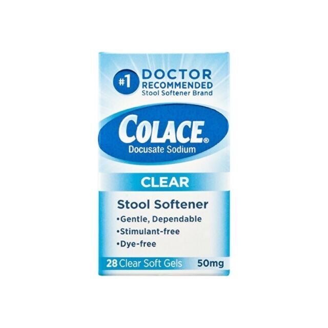 Colace Docusate Sodium Clear Stool Softener 50mg - Pack of 28 Soft Gels