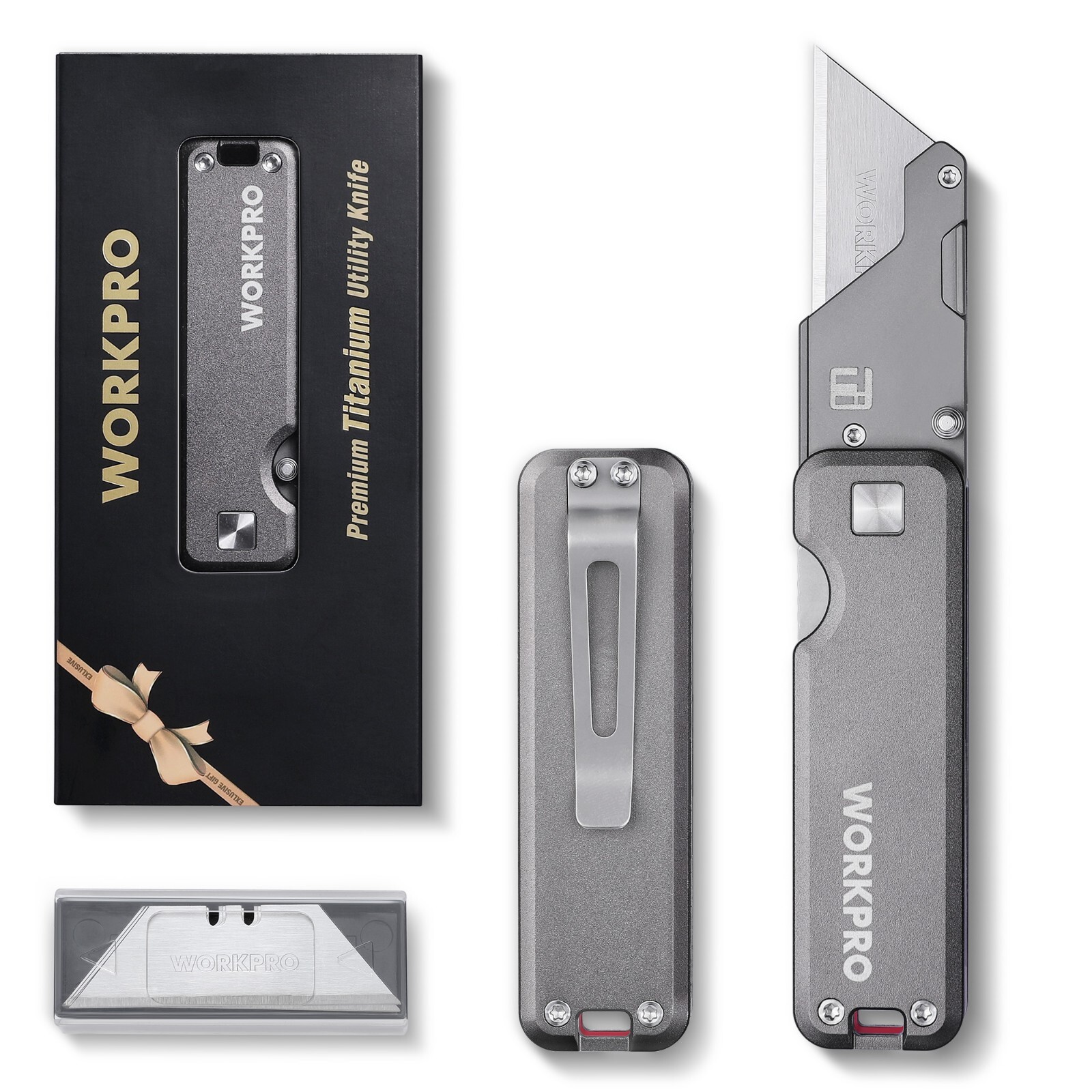 Premium Utility Knife, Titanium Head CNC Unibody, Lightweight Aluminium Handle