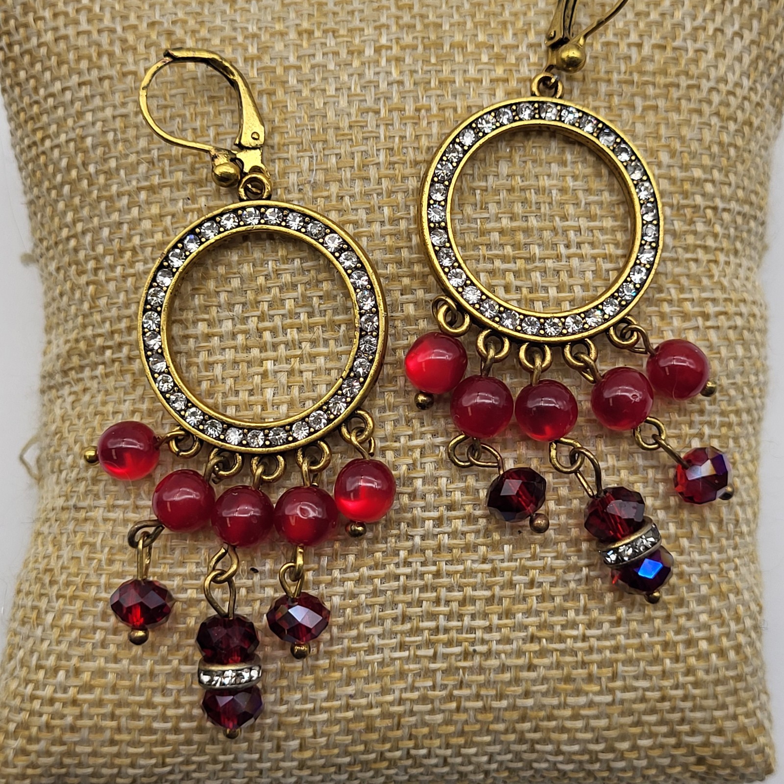 Lovely Rhinestone glass & lucite Dangle Hoop earrings belly dancer flamboyant