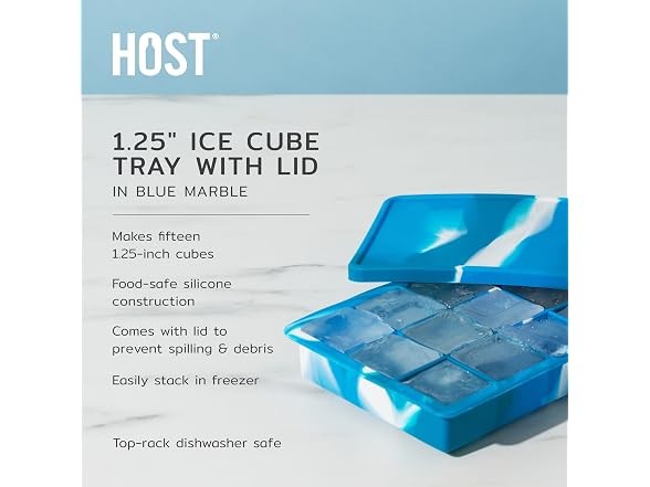 Host Ice Cube Tray with Lid Blue Marble 1.25-inch Cubes