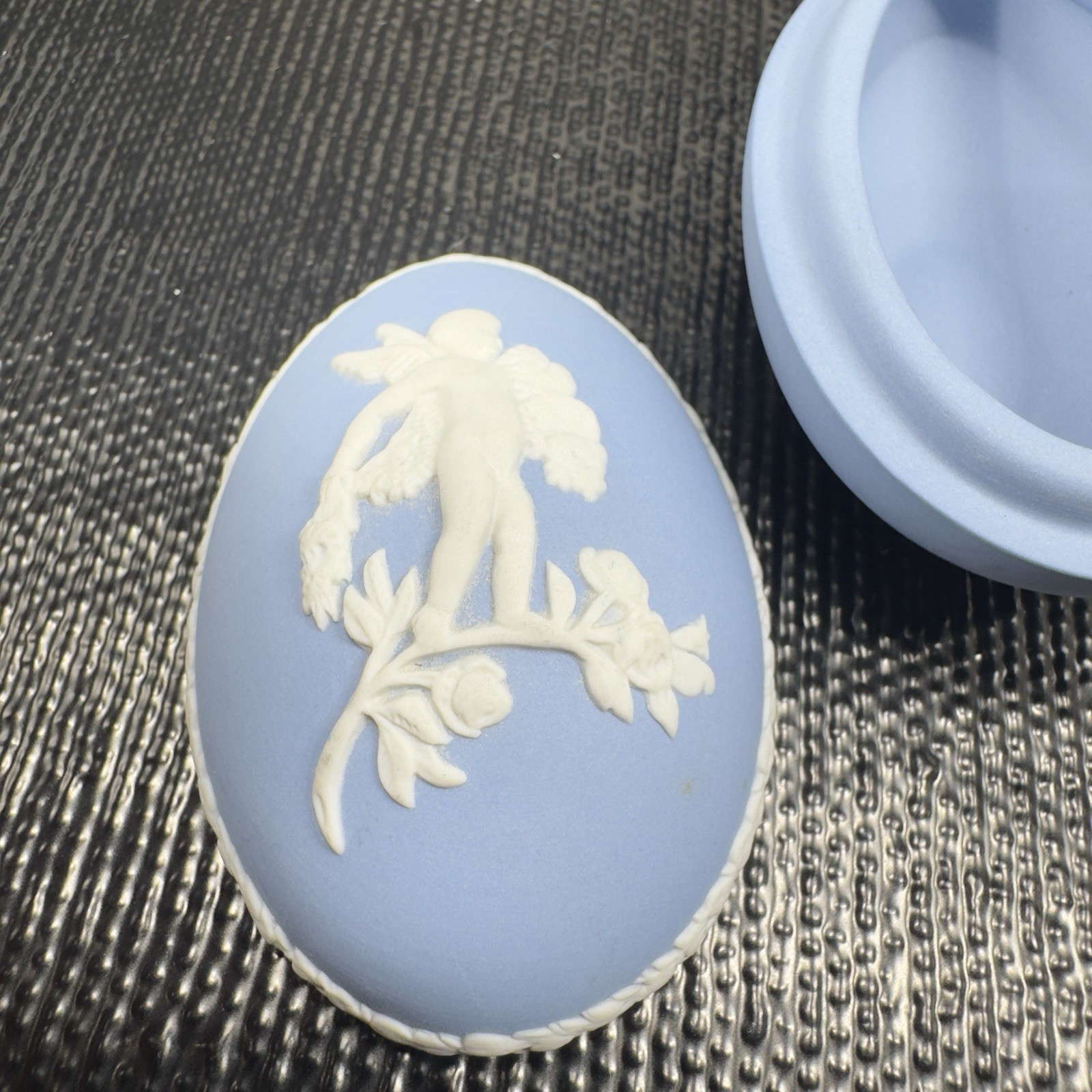 Wedgwood Blue White JasperWare Egg Lidded Trinket Box England Container Pill Box