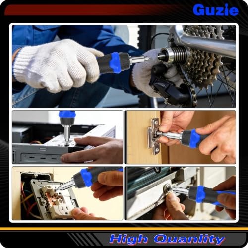 Guzie 15-in-1 Multi-Bit Ratcheting Screwdriver, 7 Double-Ended Tips |