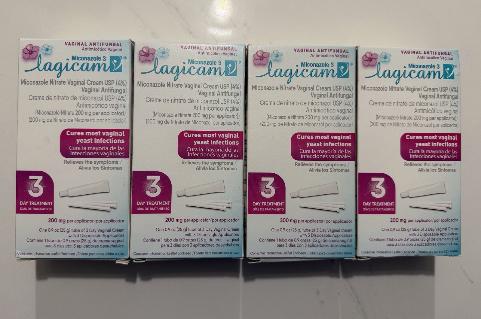 Lot Of 4 Lagicam Miconazole Nitrate Vaginal Cream 3-day Treatment