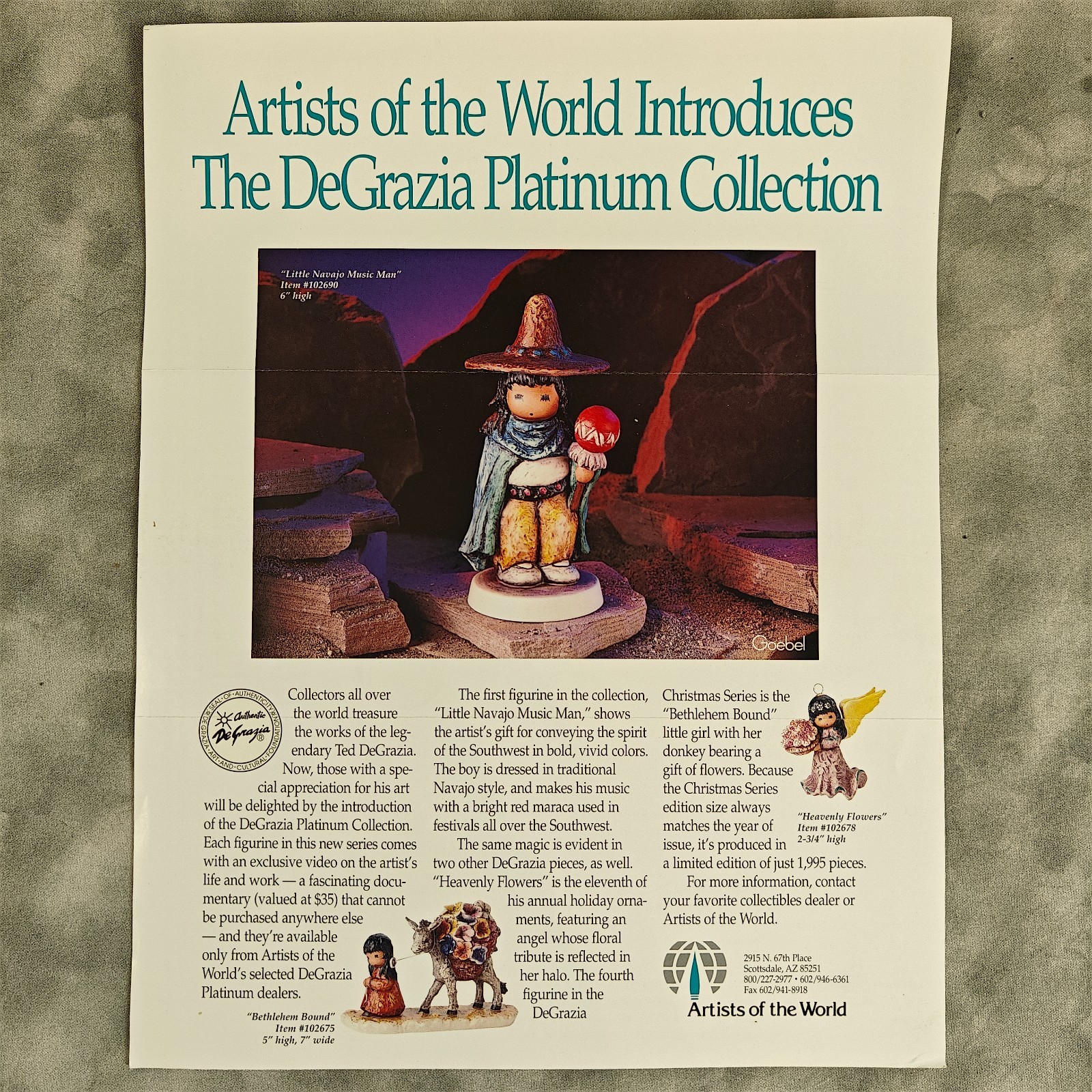 Vintage 1993 Goebel DeGrazia Platinum Collection 8.5x11 Promo Flyer Ad Brochure