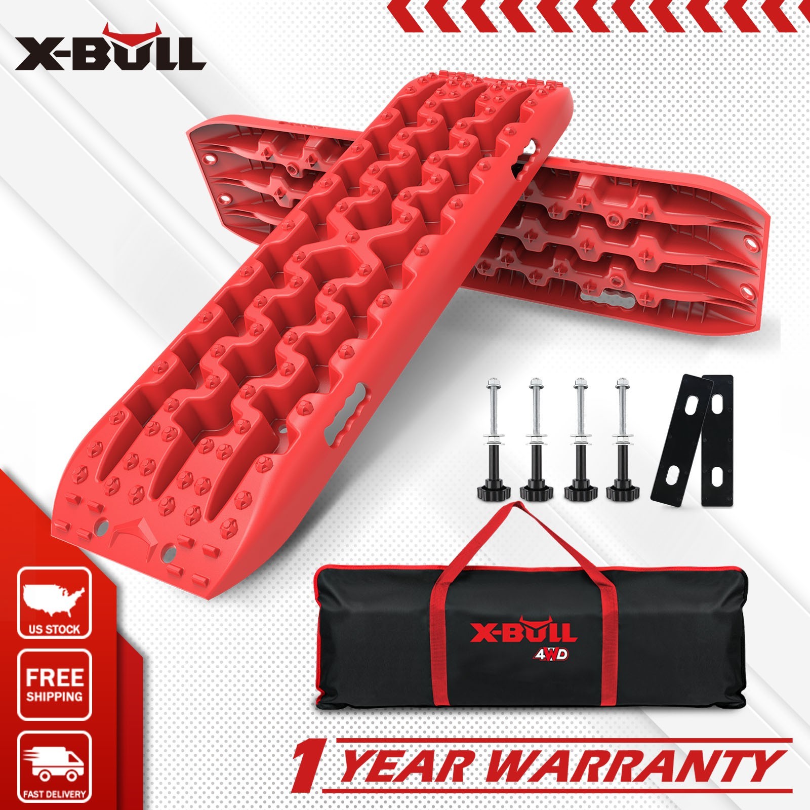 X-BULL Recovery Traction Tracks Boards Sand Snow Mud Mounting Kit 4WD Red Gen3