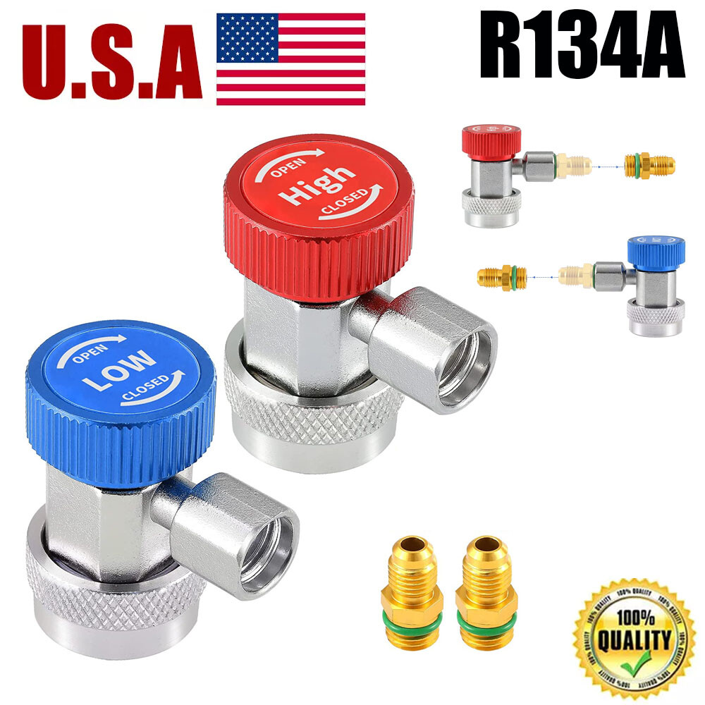 2PCS R134A Quick Coupler Adapter High/Low Connector 1/4" SAE Male Flare Kit USA