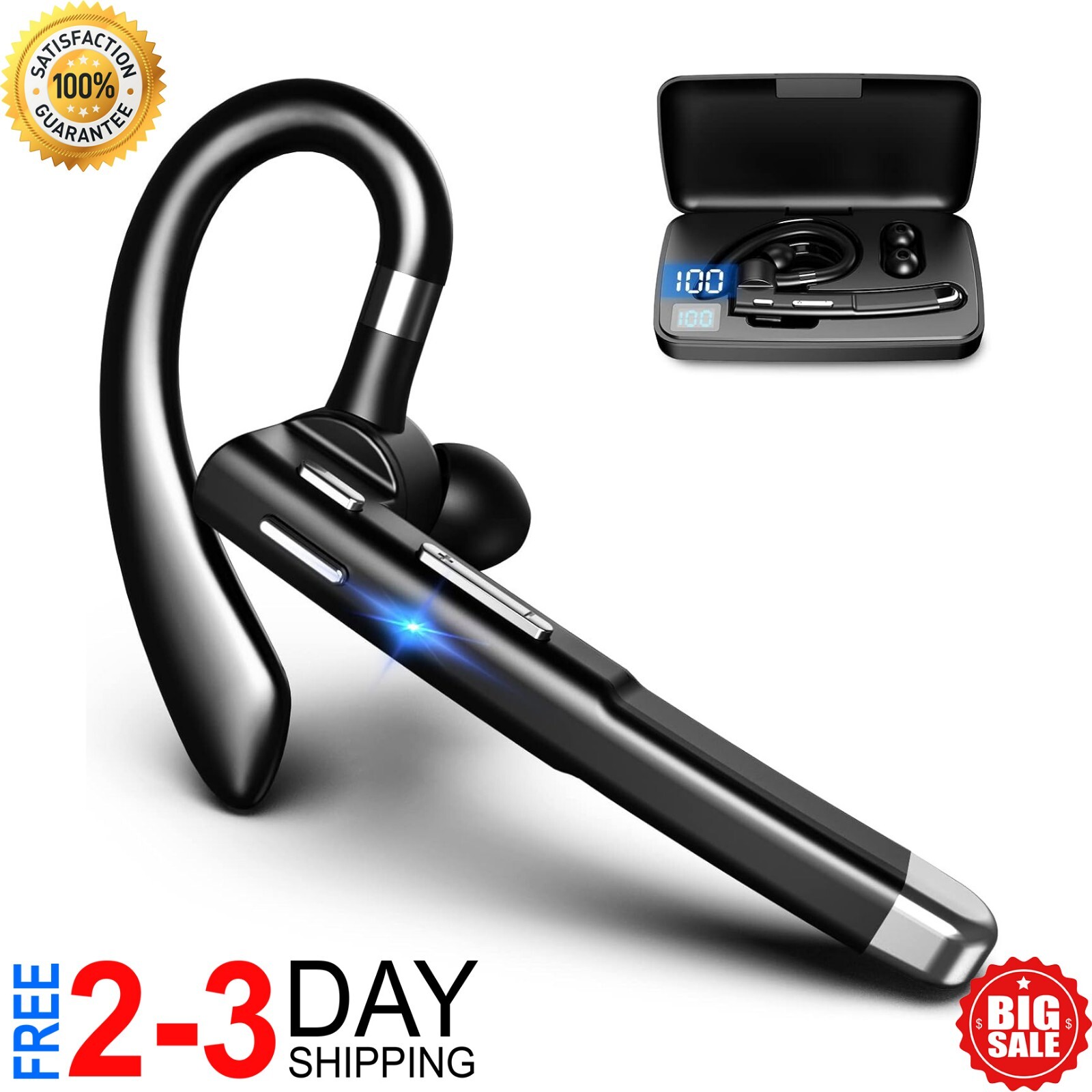 Trucker Wireless Mic Blue Bluetooth Noise Cancelling Headset Earpiece New