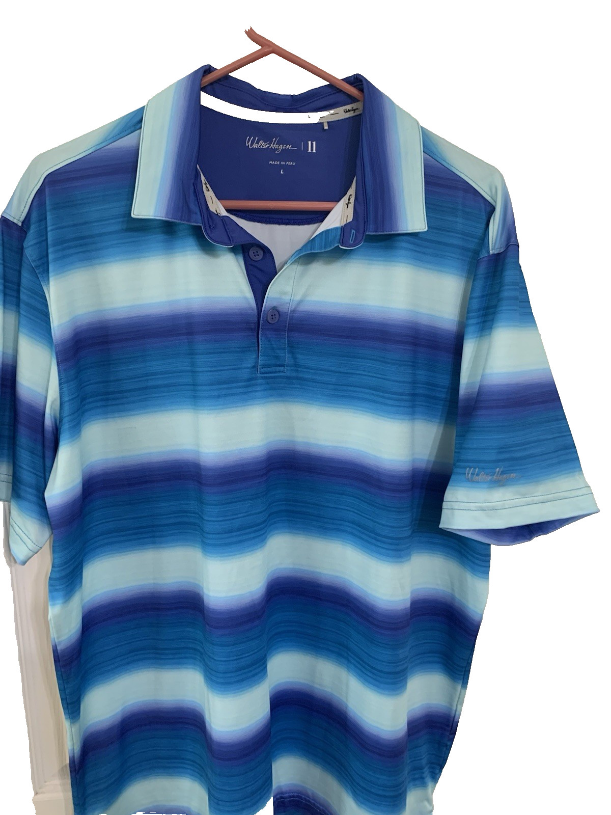Walter Hagen Perfect 11 Multi Stripe Polo Malibu Blue Mens Outdoor Golf Shirts