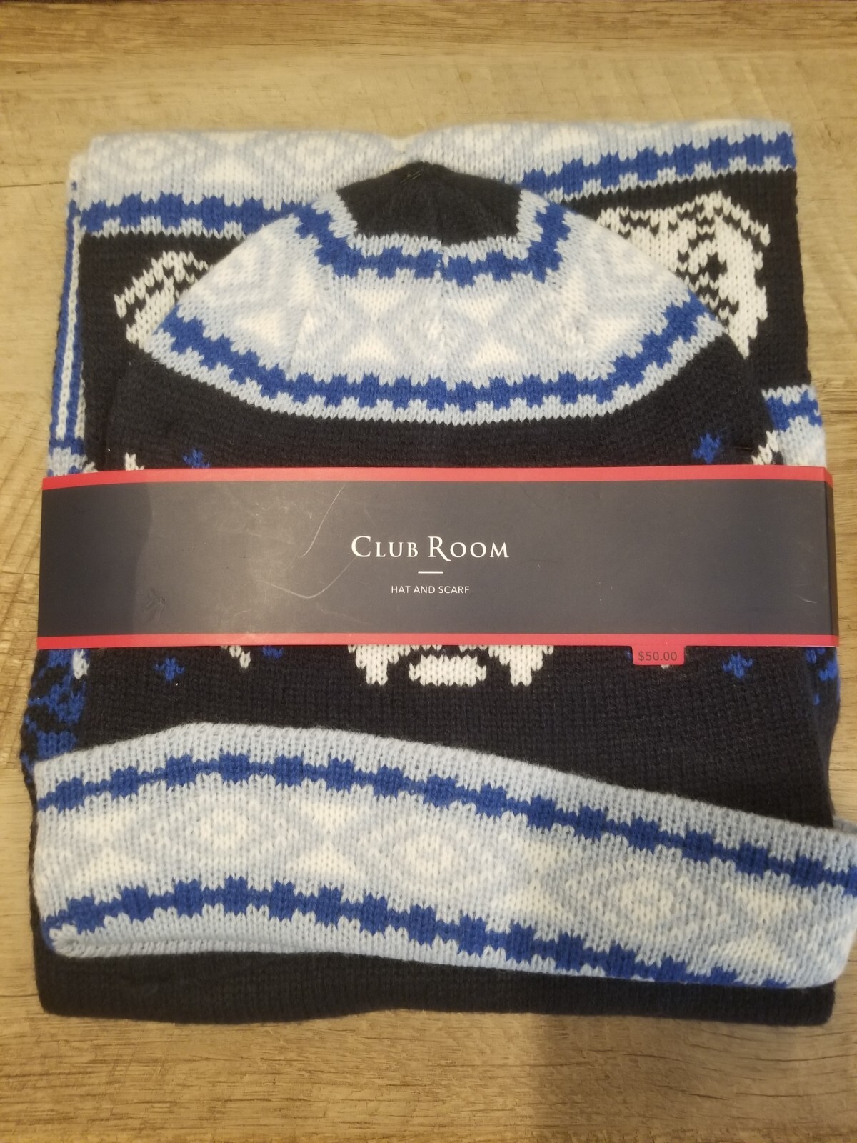 Club Room Men's Blue Bulldog Hat & Scarf Set New With Tags $50