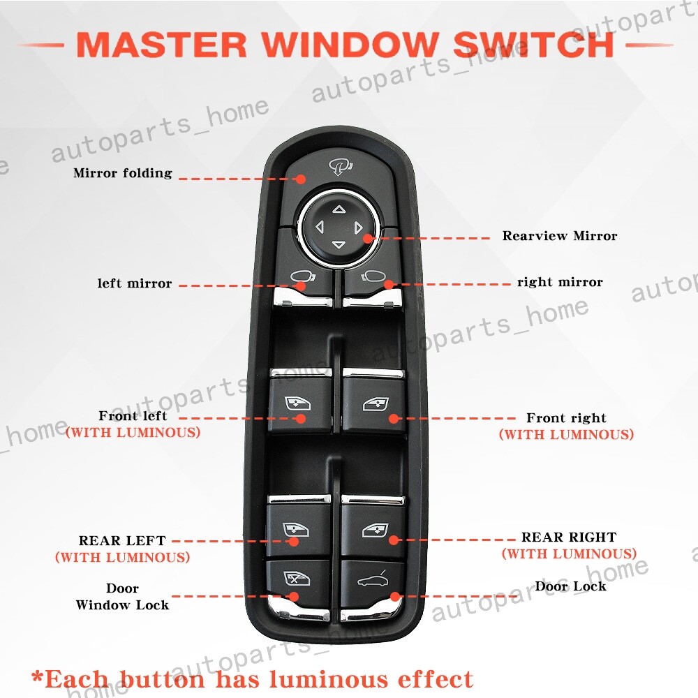 Driver Power Window Switch For Porsche Cayenne Panamera 2010-2014 7PP959858RDML