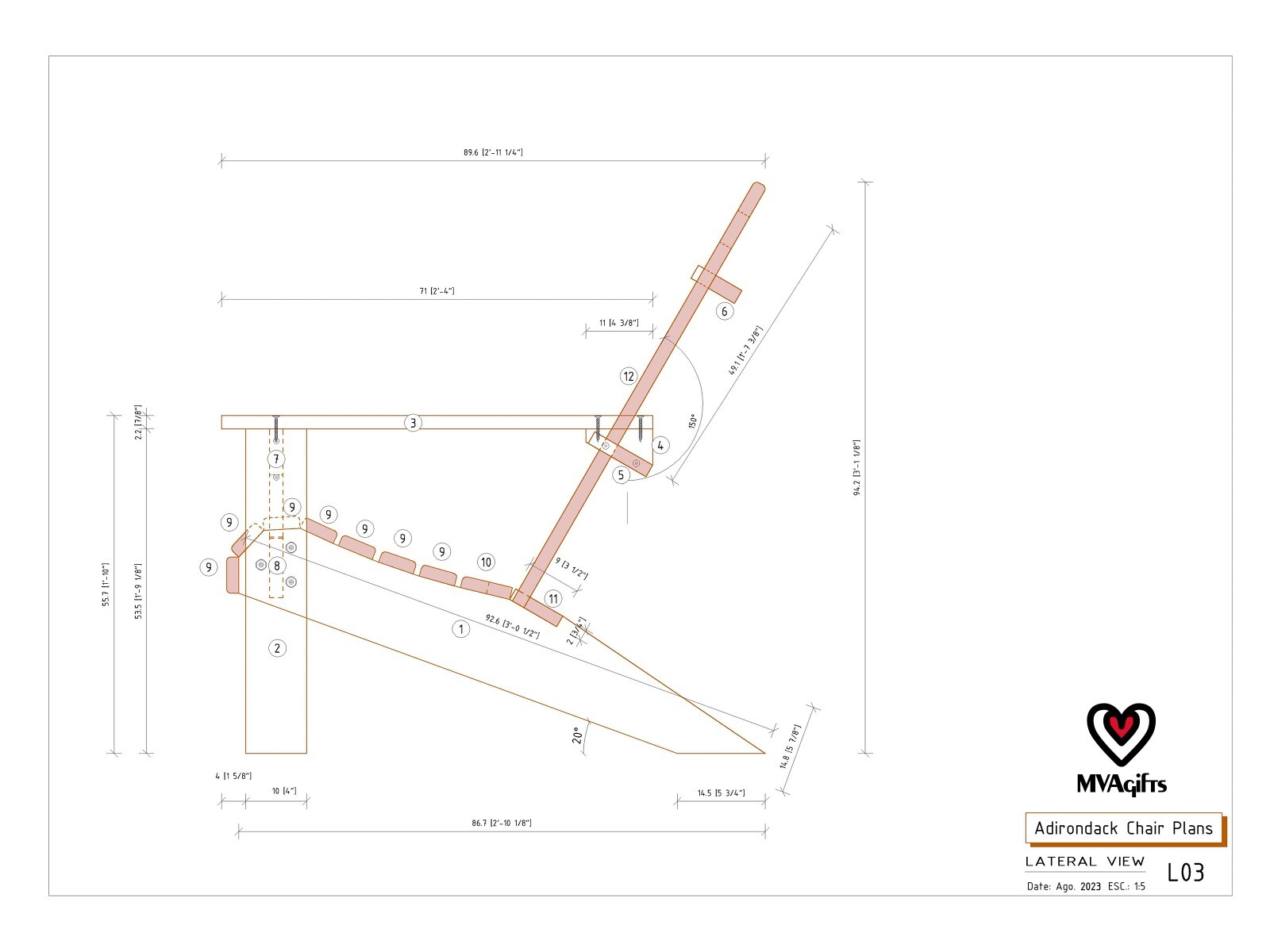 Digital plans + Assembly Manual to make a classic Adirondack chair from scratch