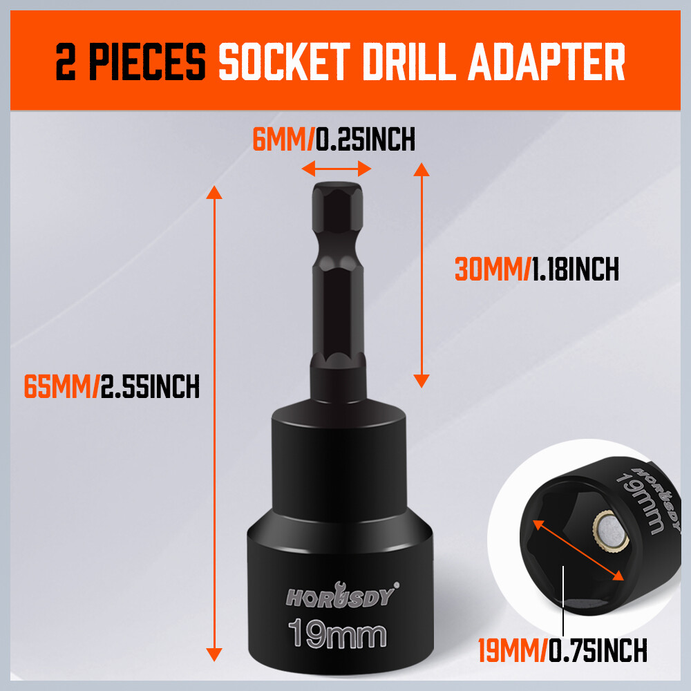 2pc Scissor Jack Socket 19mm Hex Magnetic Nut Trailer Connect Change Power Drill