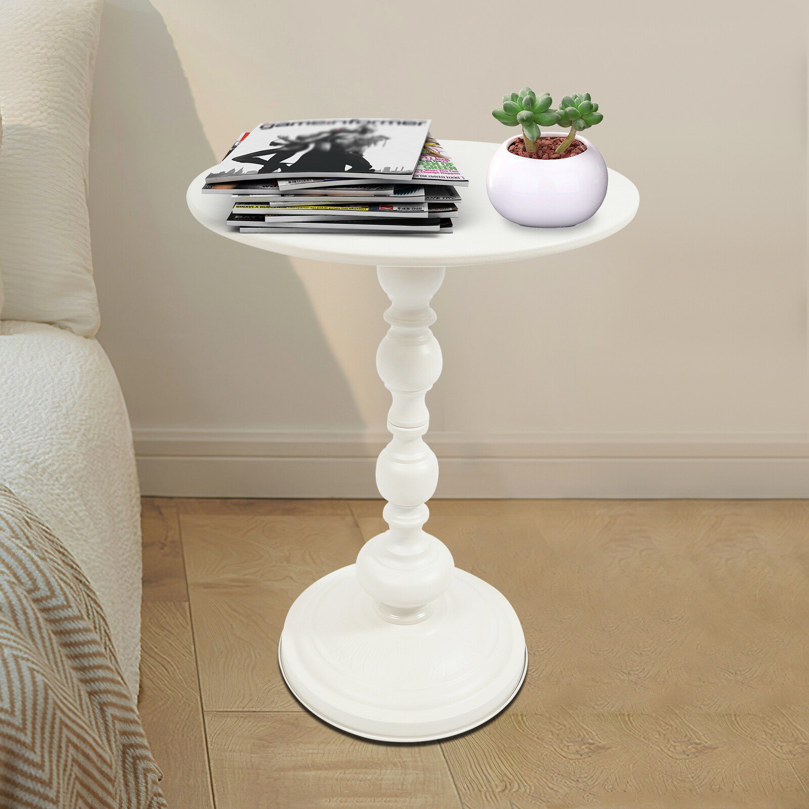 White Round End Table Retro Floor Standing Side Table Sofa Side Table