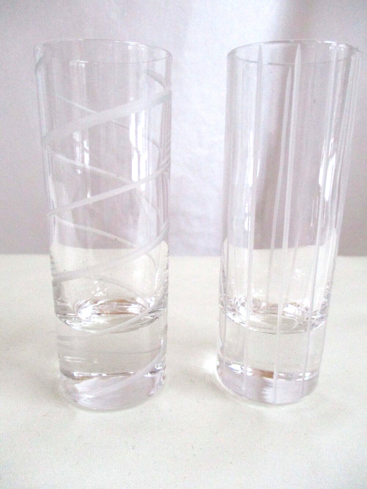(2) Tall Liqueur Cordial Shot Glasses Etched Lines 4" Tall