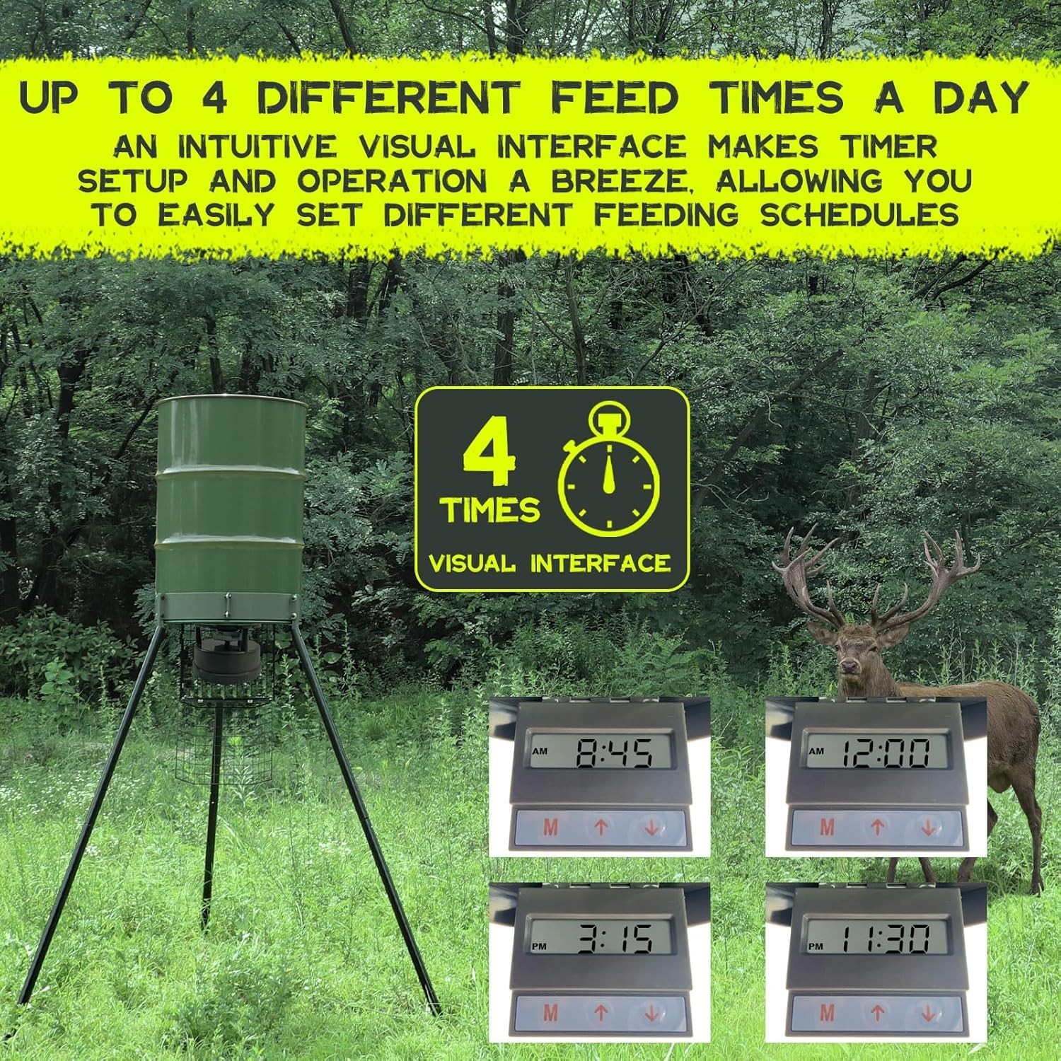 Deer Feeder Kit with Digital Timer and Metal Spin Plate Easy All in One Setup
