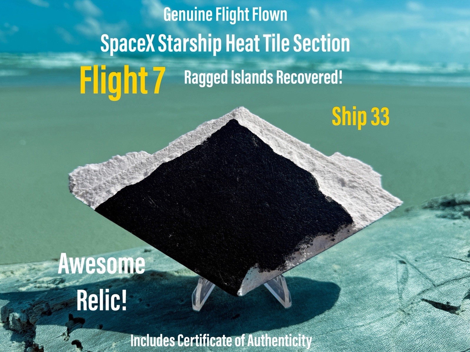SpaceX Starship Flight 7 S33 Ragged Islands Recovered Epic Tile Relic w/ Extras