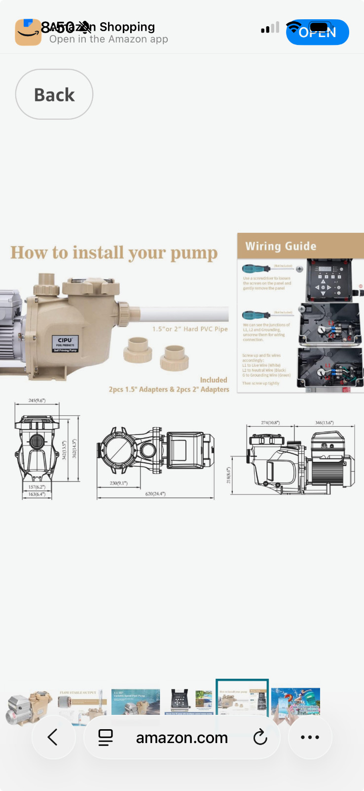 CIPU 1.5HP Variable Speed Pool Replacement Pump 230V Filter System 6420 GPH