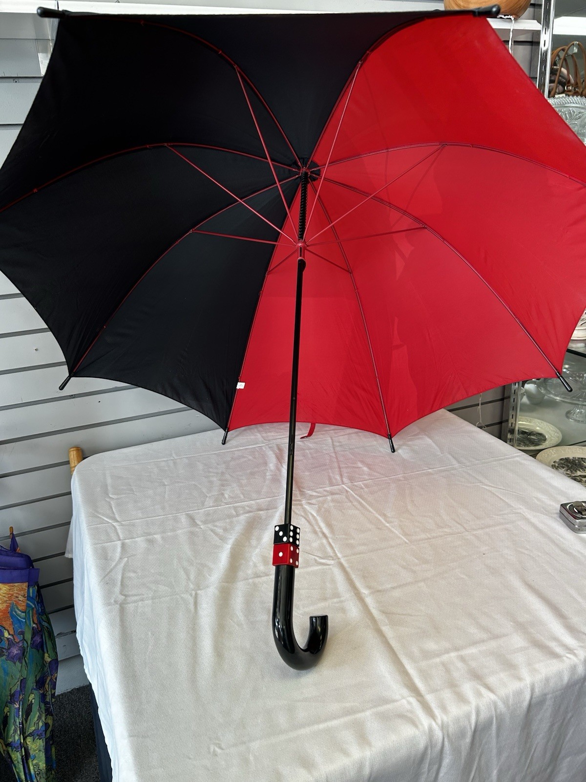 Vintage Aramis Dice Handle Red & Black Full Size Umbrella "Playing to Win"