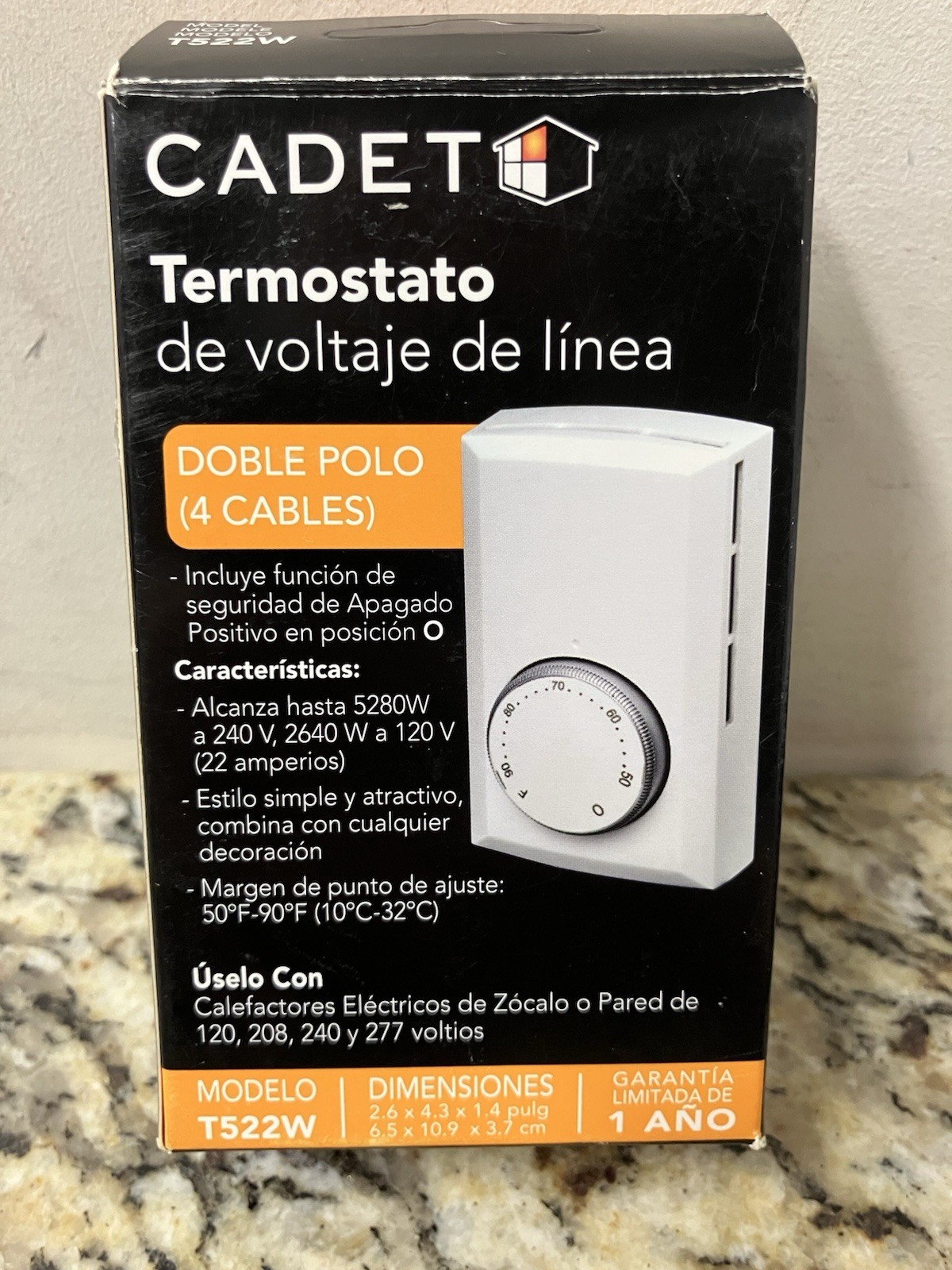 Cadet T522-w Wall Mounted Double-Pole Thermostat - White