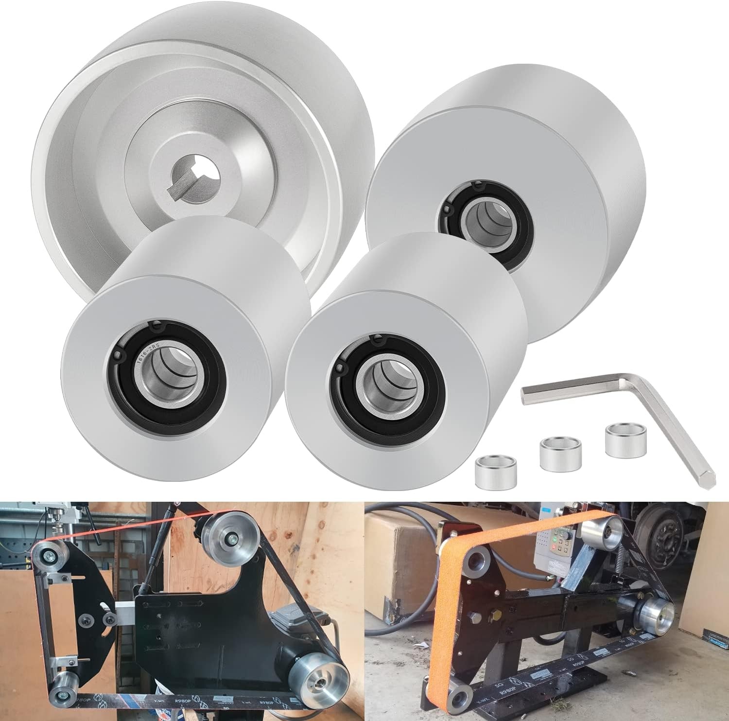 2"x72" Belt Grinder Wheel Set for Knife Grinder 4"Drive 5/8"Bore 3"Track 2"Idler