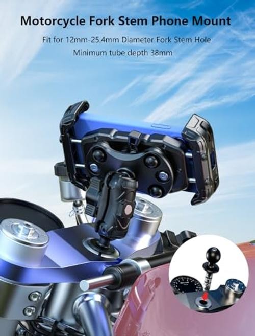 Motorcycle Fork Stem Phone Mount with Vibration Dampener, Adjustable Heavy