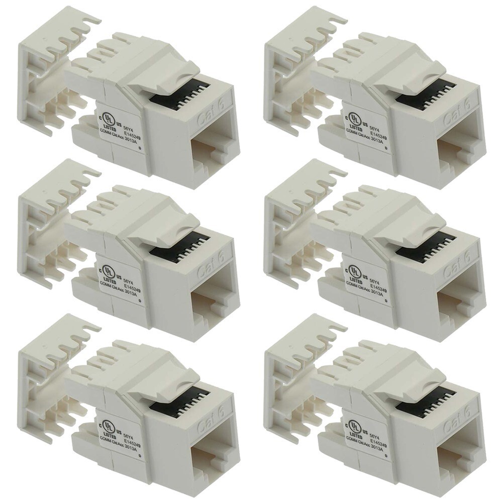 6x Cat6 RJ45 Ethernet LAN Network Keystone Jack 180° Degree 110 Punch Down White