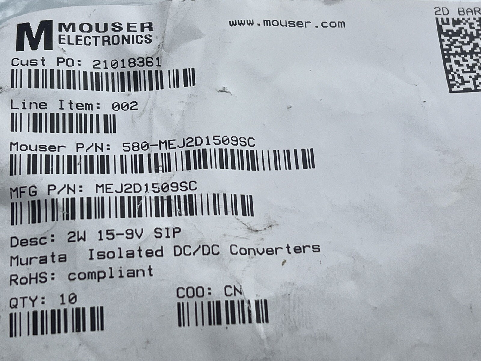 muRata dc/dc Converters MEJ2D1509SC (4 PCs)