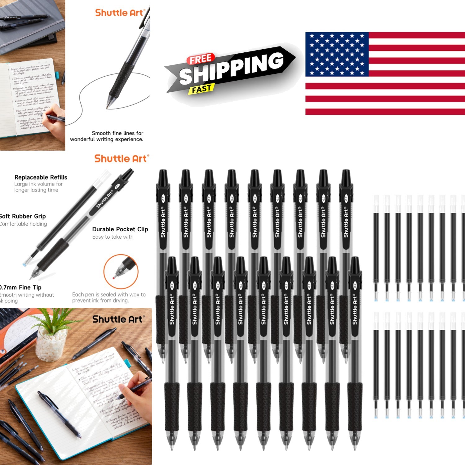 Durable Black Gel Ink Pens 36 Pack Retractable Medium Point for Everyday Writing