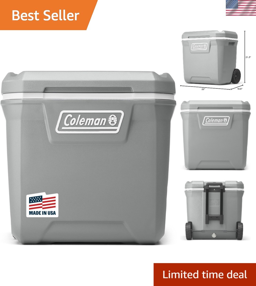 Classic 65-Quart Insulated Portable Rolling Cooler - Keeps Ice for 5 Days