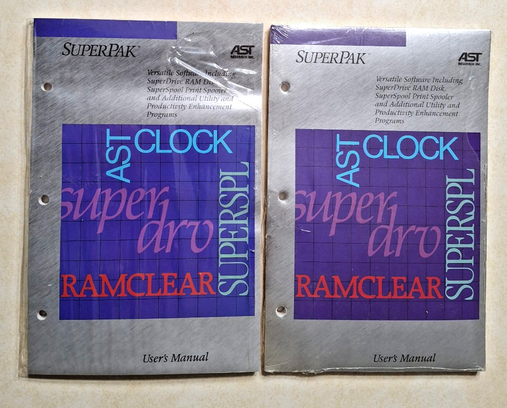 AST SuperPak Software User's Manual Vintage Computer NEW SEALED SuperDrive RAM