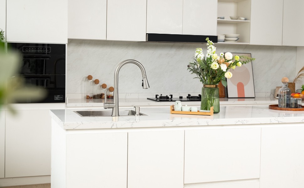 Montelux Brushed Nickel Kitchen Faucet with Pull Down Sprayer, Single Handle