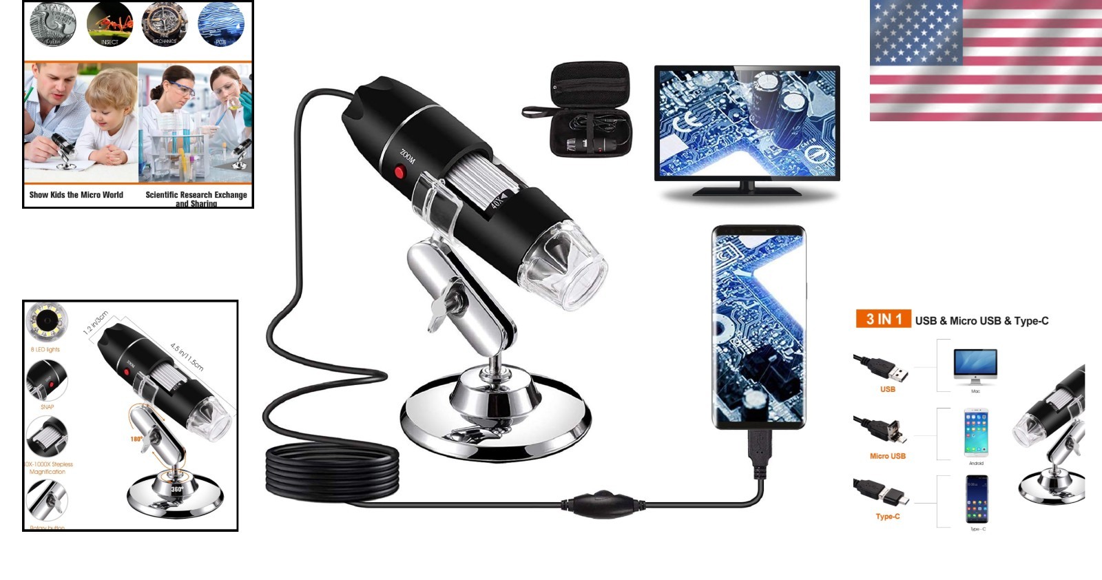 Explore Micro-Details: USB Microscope 40X-1000X with Screencapture Functionality