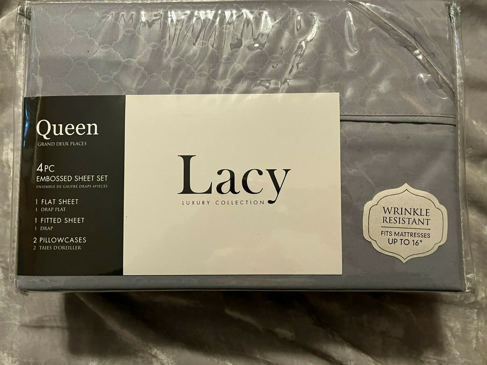 Gray Embossed Queen Sheet Set Soft Bed 4 pc Deep Pockets Wrinkle Resist NEW!