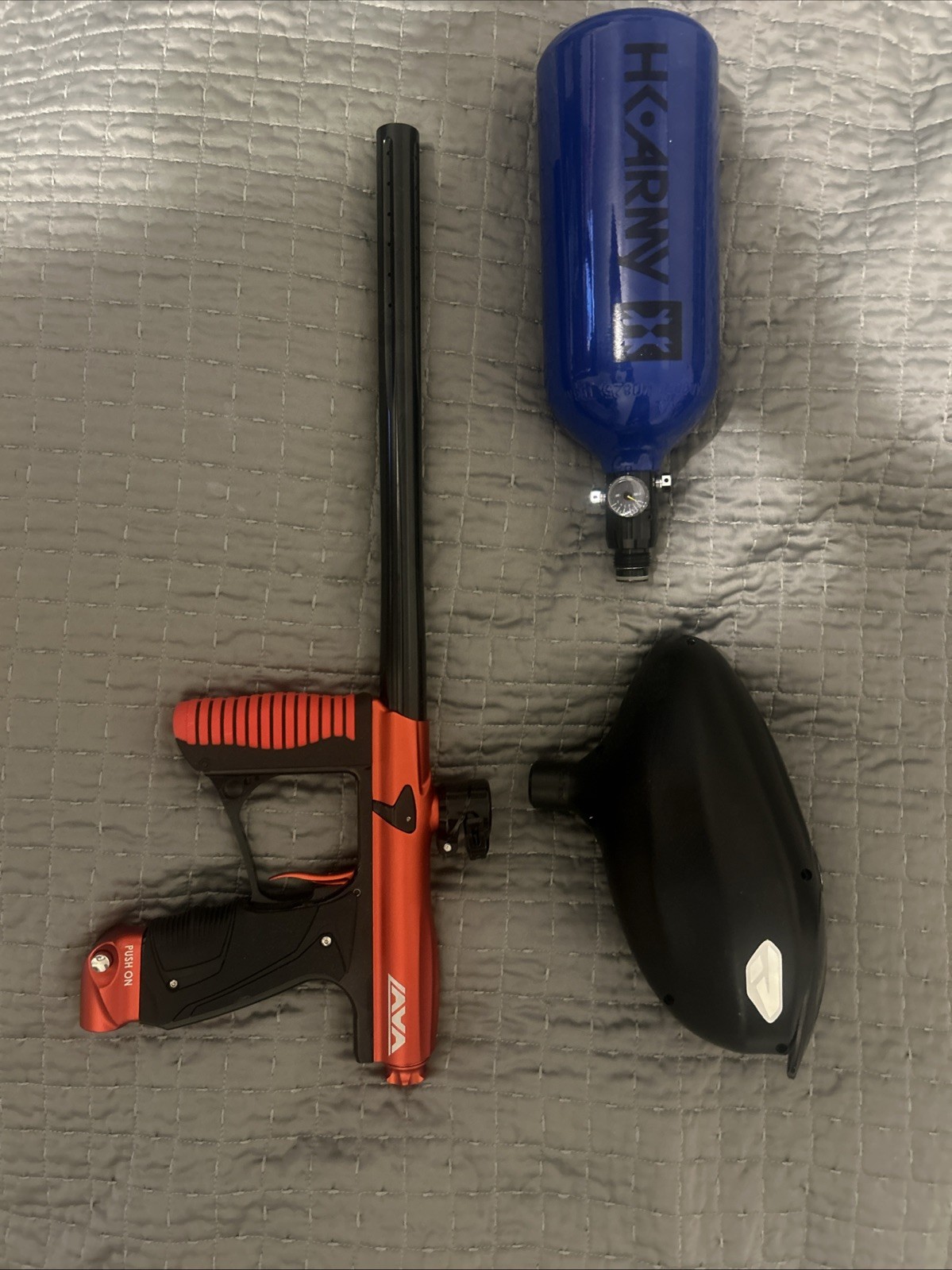 Lava Paintball Gun, HK Army Air Tank, And Proto Primo Hopper.FULL PAINTBAL SETUP