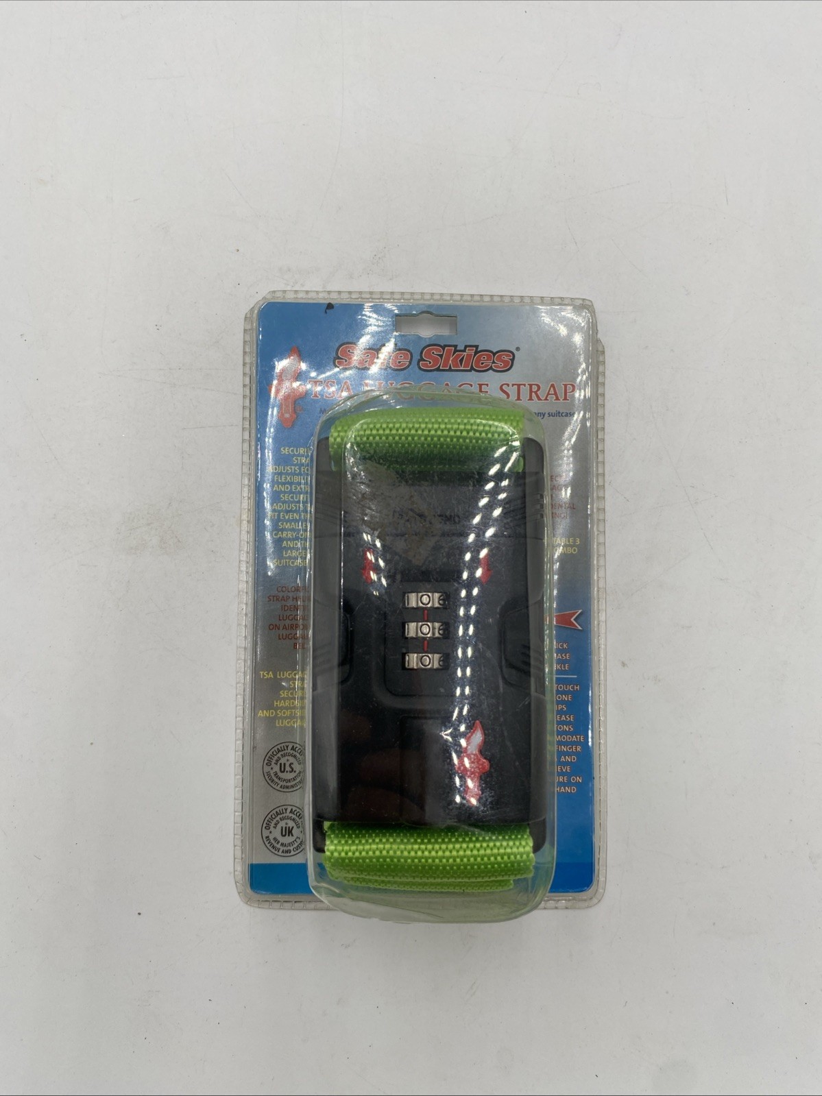 Safe Skies TSA Approved Locking Luggage Strap Neon Green - NEW Sealed