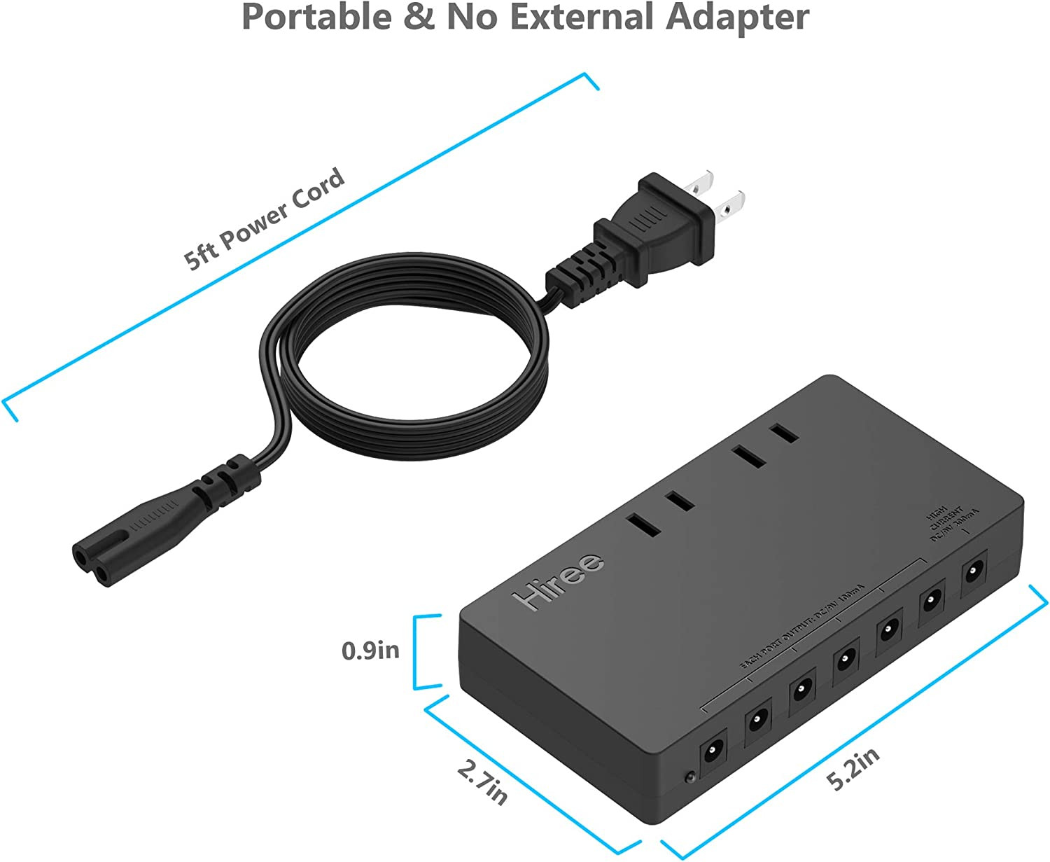 Guitar Pedal Power Supply 7 DC Output for 9V Effect Pedal Board with 2 AC Outlet