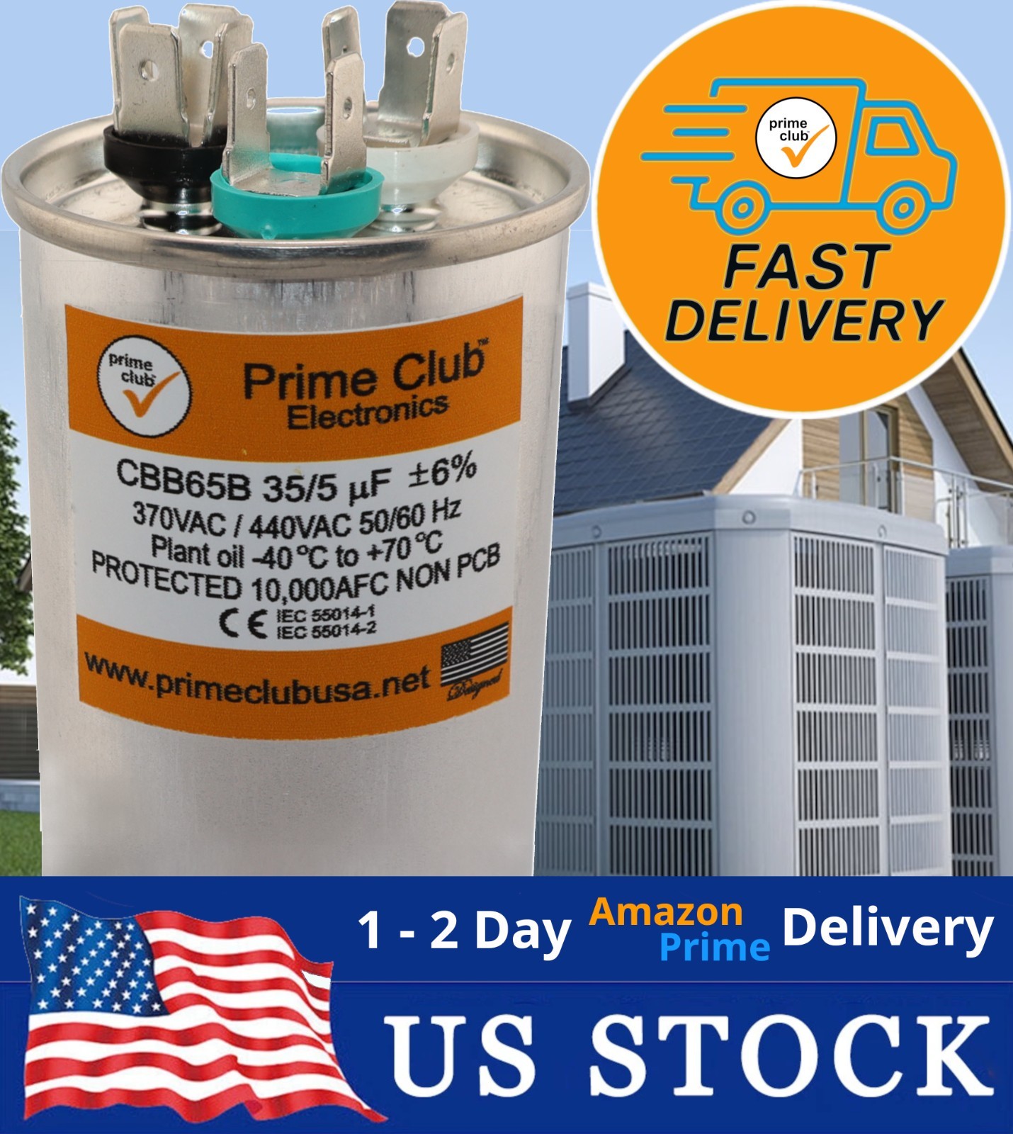35+5 uF ±6% 370V/440VAC Dual Round Capacitor Carrier Lennox Goodman Genteq Trane